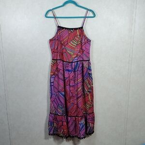 03537 Catherine Malandrino red leaf print maxi sun dress M